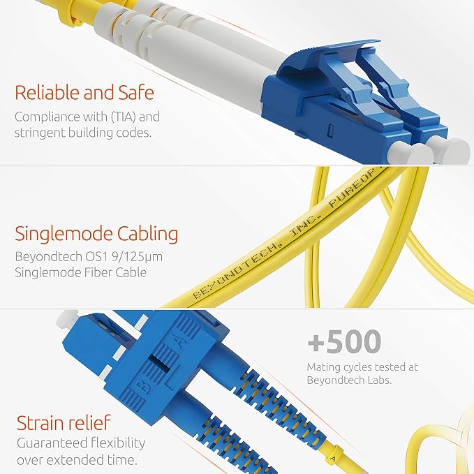 BEYONDTECH 5m LC to SC Fiber Patch Cable – UPC Single-Mode Duplex Fiber Optic - Image 4