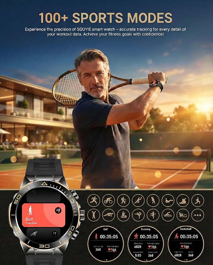 SOUYIE Men's Smart Watch with Bluetooth Call, 1.43" AMOLED Round Dial, Luxury - Image 5