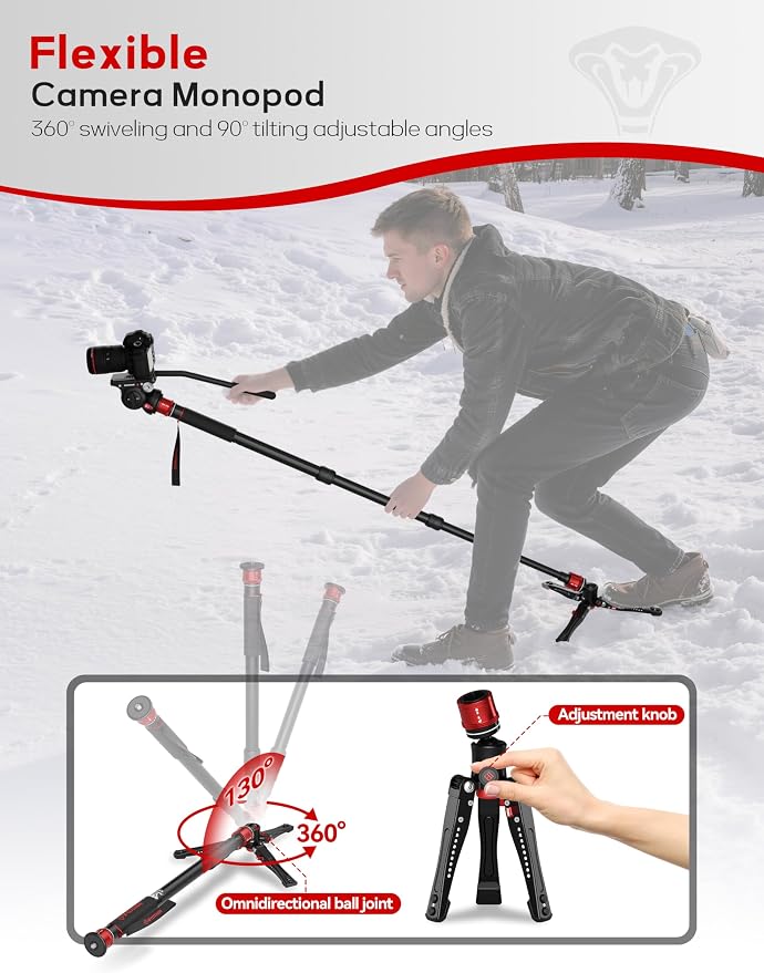 IFOOTAGE Monopod Cobra 3 A180T, Telescopic Video Mono pod Compatible - Image 8