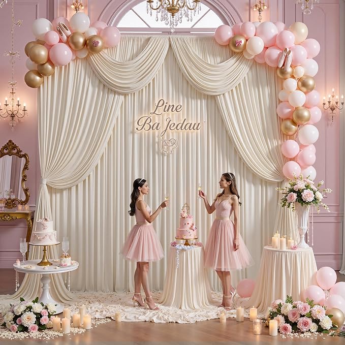 50ft x 15ft Beige Backdrop Curtains - Image 7