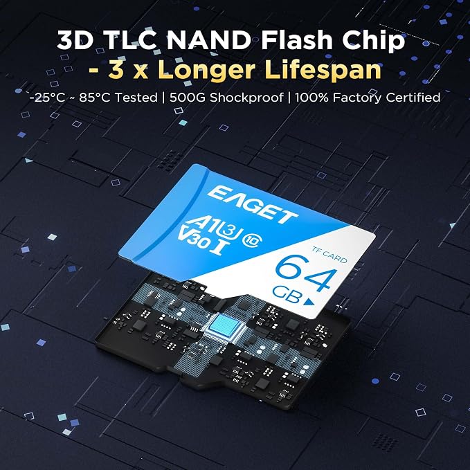 EAGET 2-Pack 64GB TF Memory Card Up to 100MB/s Read 60MB/s Write - Image 4
