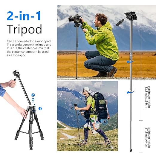 NEEWER Portable Aluminum Alloy Camera 2 in 1 Tripod Monopod Max. 70"/177cm - Image 5