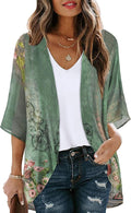 Women's Floral Print Puff Sleeve Kimono Cardigan Loose Cover Up Casual Blouse by CHICGAL