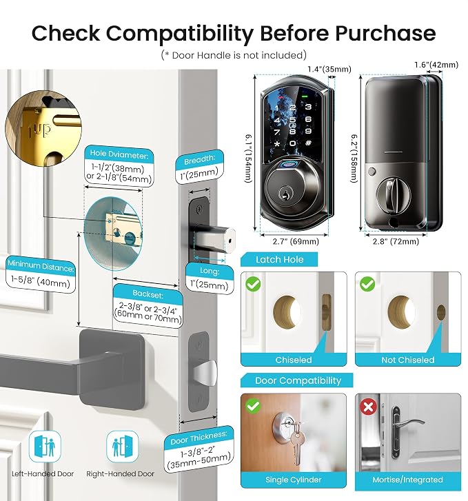 Veise VE07 Fingerprint Smart Door Lock, 7-in-1 Keyless Entry Deadbolt - Image 9