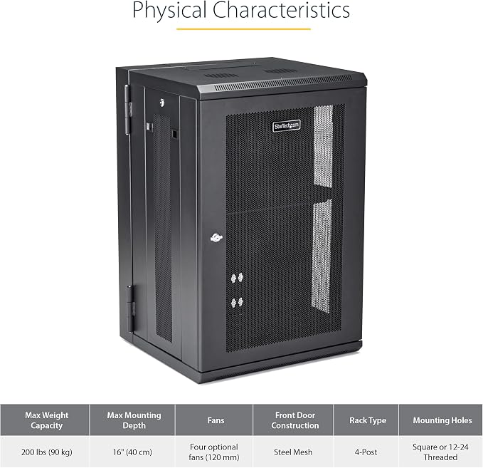 StarTech 4-Post 18U Wall Mount Network Cabinet w/ 1U Shelf, Ships Fully - Image 3