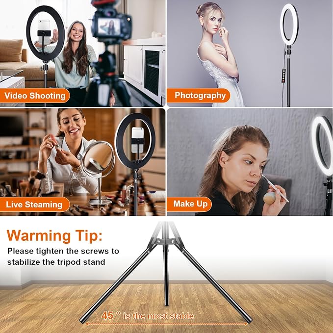 12" Selfie Ring Light with 75" Tripod Stand & 2 Phone Holder, LED Camera - Image 7