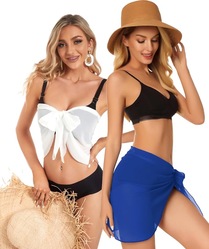 CHICGAL 2 Pieces Women Beach Sarong Bathing Suit Wrap Skirt Sheer Bikini - Image 3