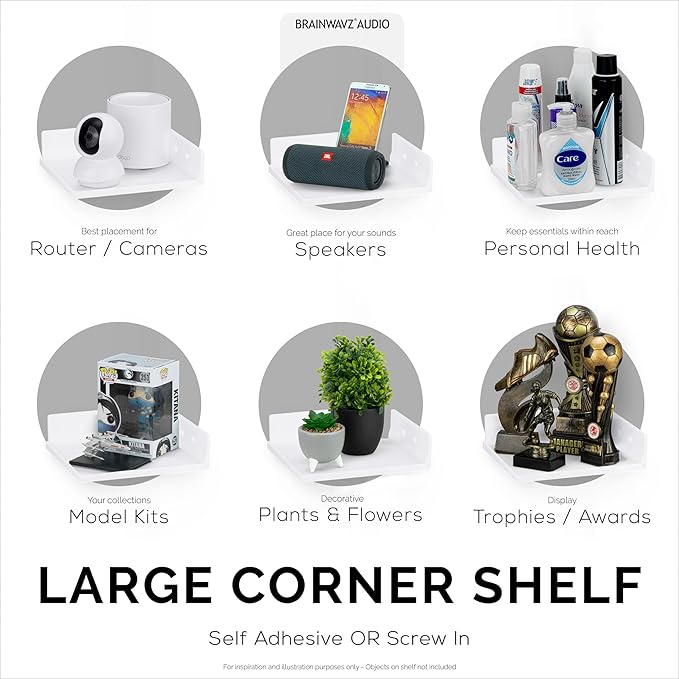 9" Small Corner Shelf Mount, Adhesive & Screw in, - Image 4