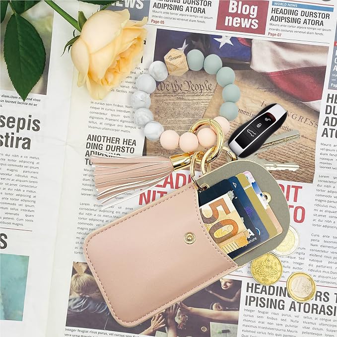 Keychain Wallet Wristlet Small Credit Card Holder Bracelet Key Chain Purse - Image 2