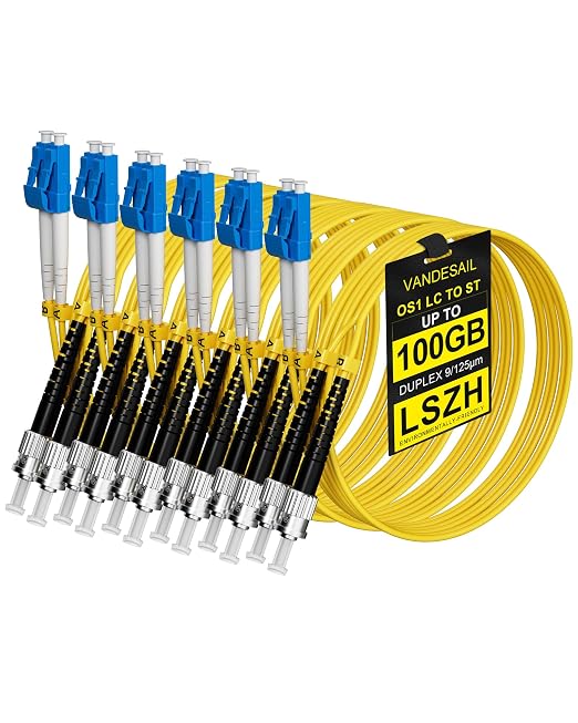 6 Pack LC to ST Singlemode Fiber Patch Cable OS1, 3M Duplex SM Fiber ST to LC by VANDESAIL