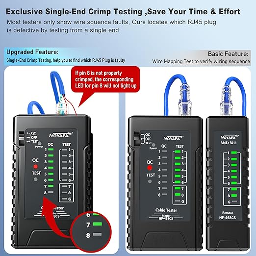 NF-468CS Network Cable Tester, RJ45/RJ11/CAT5/CAT6/CAT5E/CAT6A/ CAT7/POE Test - Image 3