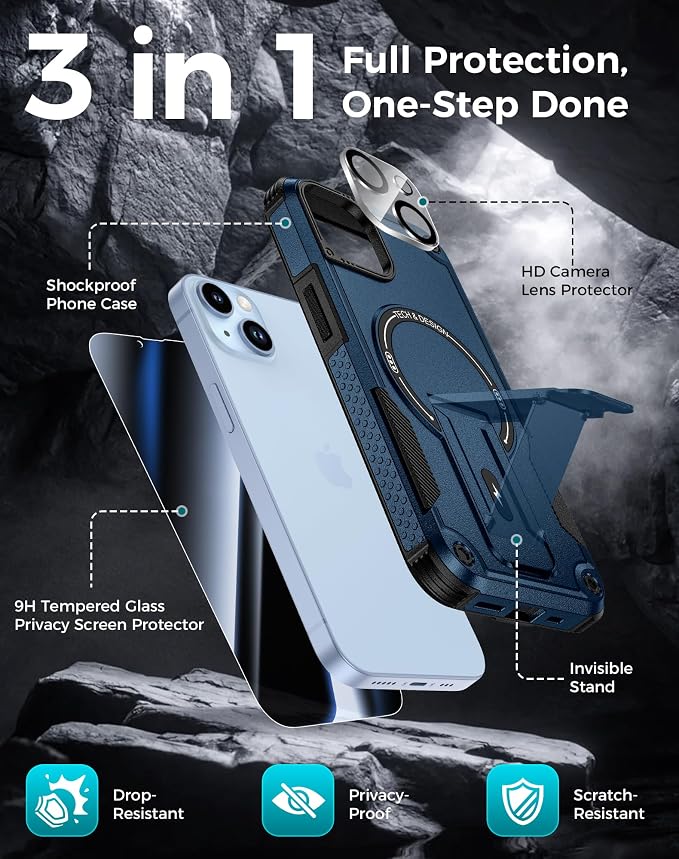Goton for iPhone 14 Case with Privacy Tempered Glass Screen Protector & Camera - Image 3