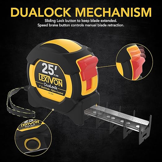 LEXIVON 25Ft/7.5m DuaLock Tape Measure | 1-Inch Wide Blade - Image 5
