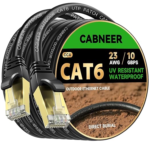 Cat 6 Ethernet Cable 15 ft, Outdoor & Indoor 23AWG 10Gbps High Speed, by CABNEER