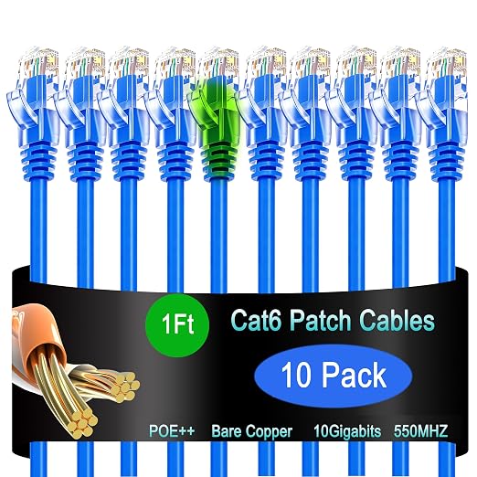 Cat6 Ethernet Cable 1 ft - 10G Network Patch Cable by Lysymixs