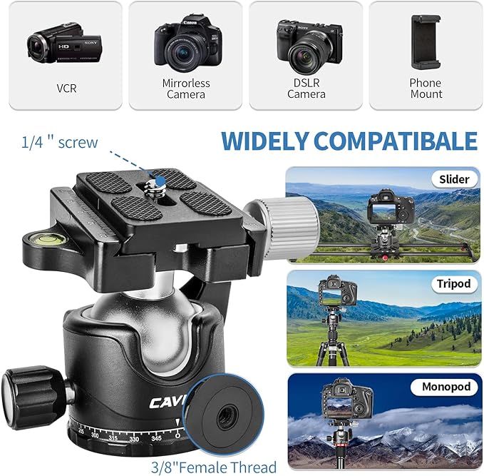 CAVIX Ball Head 360 Degree Rotating Panoramic Tripod Heads - Image 7