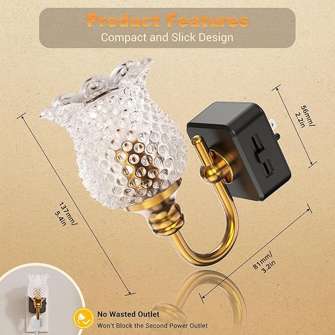JandCase Night Light, 2 Pack Glass Night Lights Plug into Wall, Dimmable Floral - Image 4