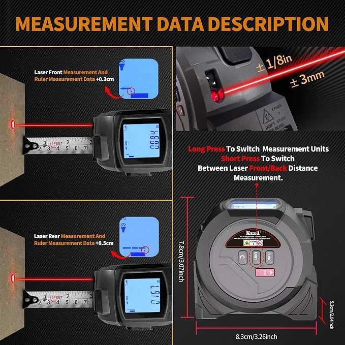 Laser Tape Measure 3 in 1 Laser Rangefinder Tape Measure 131ft Laser Measuring - Image 3