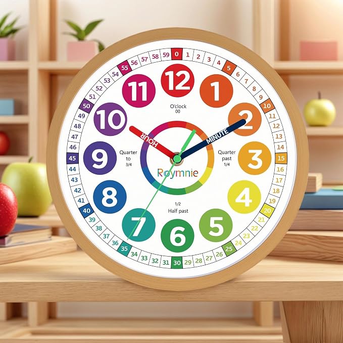 Roymnie12 Inch Wall Clock for Kids Learning to Tell Time Easily Analog Non - Image 4