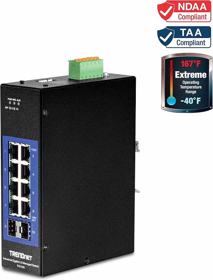 TRENDnet 10-Port Industrial Gigabit L2 Managed DIN-Rail Switch, 8 X Gigabit - Image 2