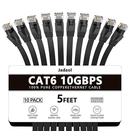Jadaol Cat 6 Ethernet Cable 5ft 10-Pack, 10Gbps Support Cat8 Cat7 Network by Jadaol