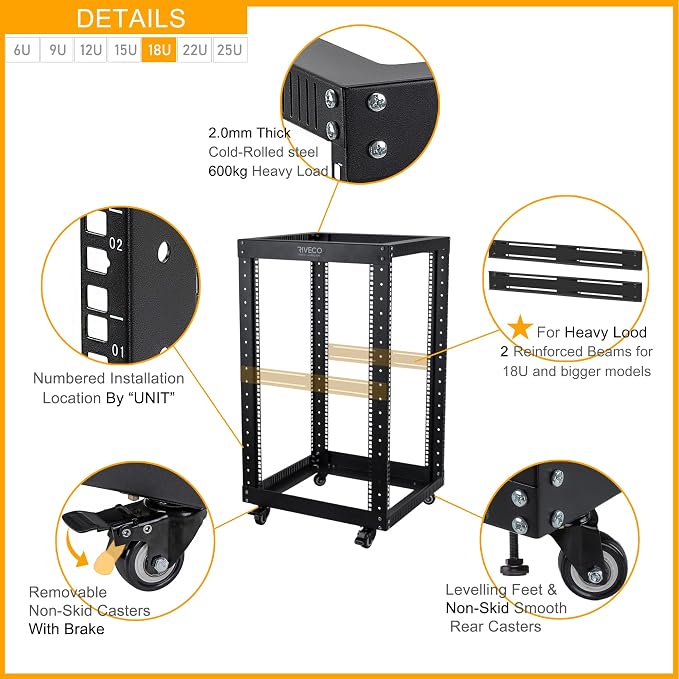 RIVECO 18U Open Frame Server Rack - Image 4