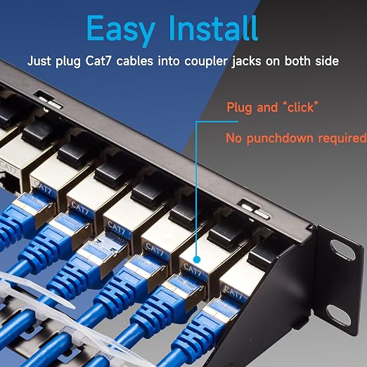 24 Port RJ45 Patch Panel Cat7 STP Feed Through, Coupler Network Panel 19 Inch - Image 3