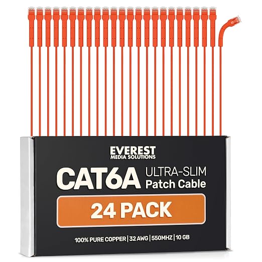 Everest Ultra Slim Cat6a Ethernet Patch Cables 10ft Orange by EverestMediaSolutions