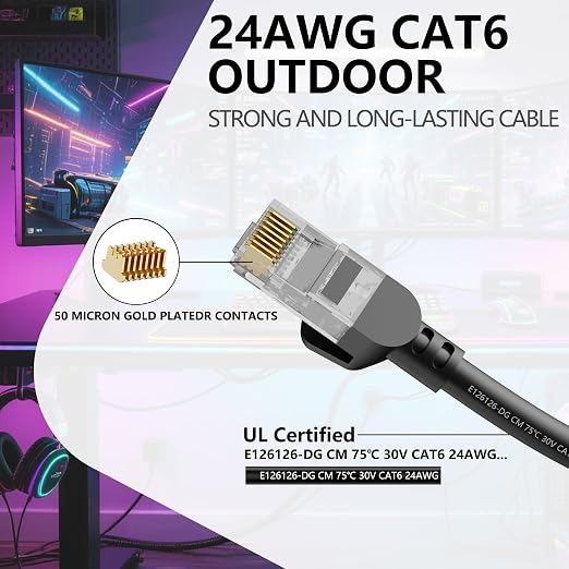 Jadaol Cat 6 Ethernet Cable 150ft, Outdoor&Indoor, Support Cat8/7 Network LAN - Image 2