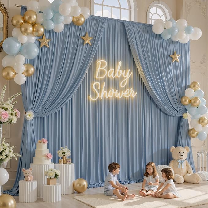 50ft x 12ft Dusty Blue Backdrop Curtains - Image 7
