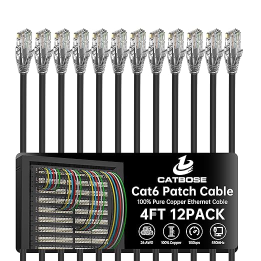 4 Feet Cat6 Patch Cables, Solid Pure Copper Patch Cord, Cat 6 Ethernet Cable by CatBose