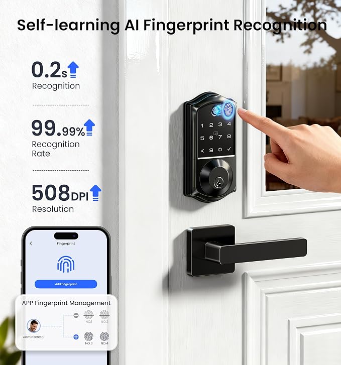 Veise VE017 Fingerprint Smart Door Lock, App Control, 8-in-1 Keyless Entry - Image 11