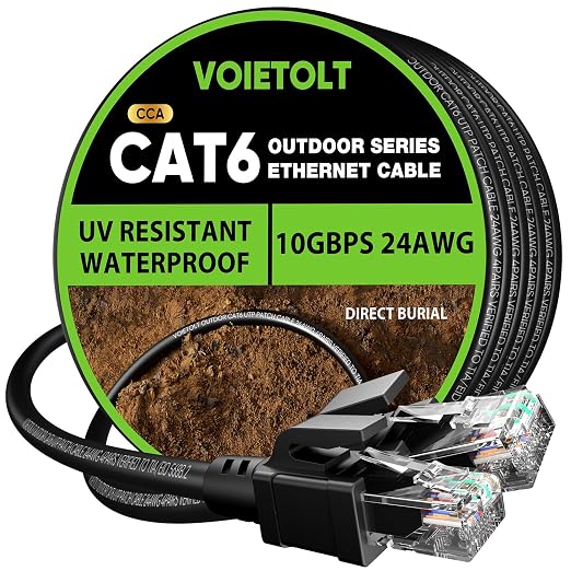 Cat 6 Outdoor Ethernet Cable 250 ft, 24AWG 10Gbps Cat6 Cable Cord Waterproof by EthernetCable