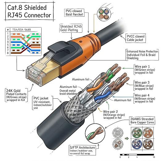 Cat 8 Ethernet Cable 6ft, High Speed LAN Cables 40Gbps 2000MHz Shielded - Image 9