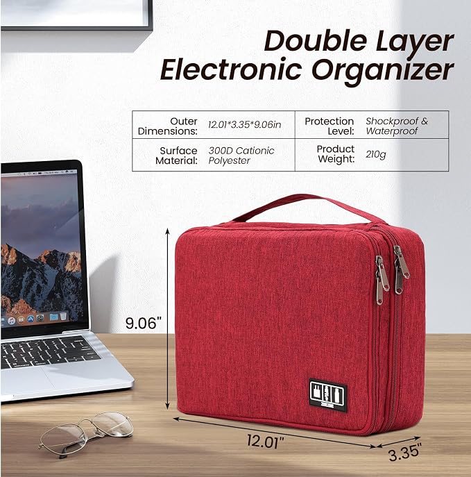 Large Electronic Organizer Travel Case, Double Layer Tech Accessories Bag - Image 2
