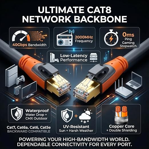 Cat 8 Ethernet Cable 25ft, High Speed LAN Cables 40Gbps 2000MHz Shielded - Image 6