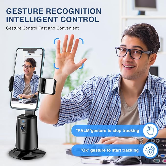 360° Auto Face Tracking Tripod for Phones, Gesture Control & Remote, Smart - Image 3