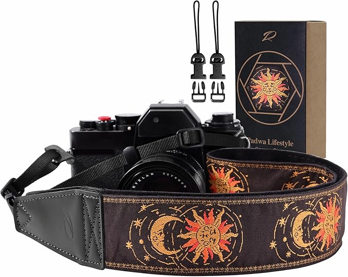 Padwa Lifestyle Helios Moon God Camera Strap -2" Full Grain Leather Ends Camera by PadwaLifestyleCameraStrap