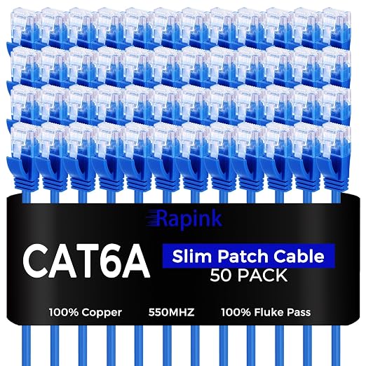 Rapink Patch Cables Cat6a 2ft Slim, Cat6a Ethernet Patch Cable 10G Support by Rapink
