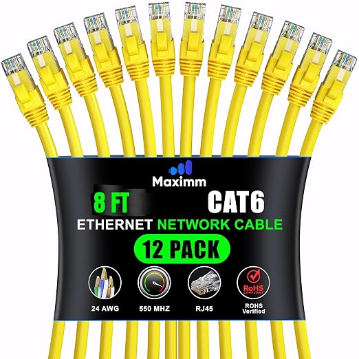 Maximm Cat 6 Ethernet Cable 8 Ft, Cat6 Cable, LAN Cable, Internet Cable and by MaximmCable