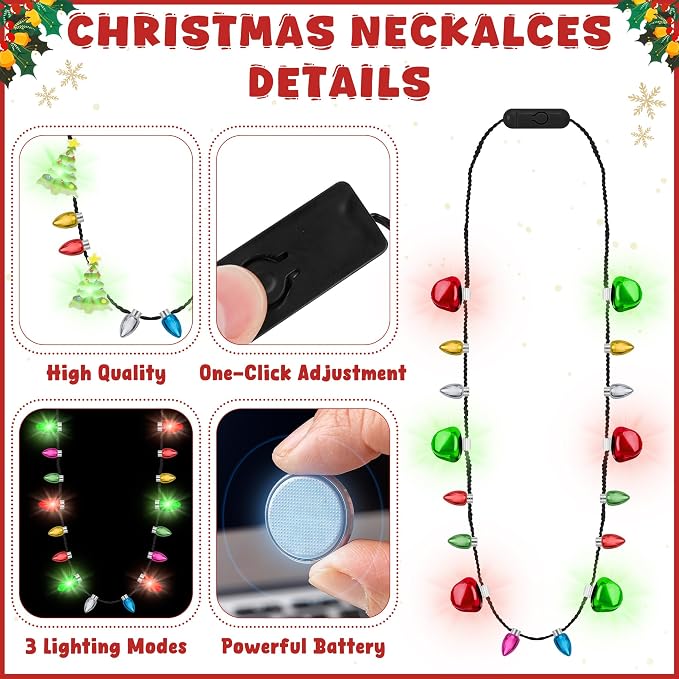 6PCS Light Up Christmas Necklaces, 3 Glow Modes Multicolor Xmas Accessories - Image 3