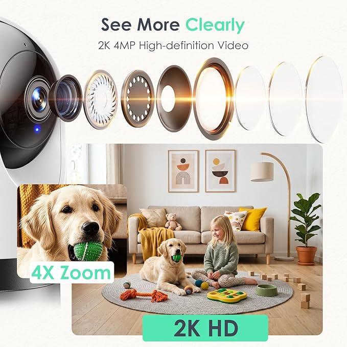 YOTON Indoor Security Camera 4pcs, 2K 360 Wi-Fi Baby Monitor & Pet Camera - Image 4