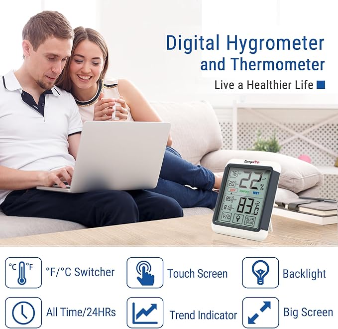 TempPro TP55 Digital Indoor Hygrometer Thermometer, 4-Inch Temperature/Humidity - Image 2