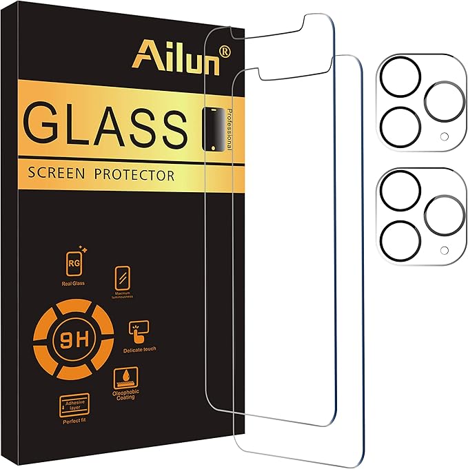 Ailun 2 Pack Screen Protector for iPhone 11 Pro Max + 2 Pack Camera Lens by Ailun