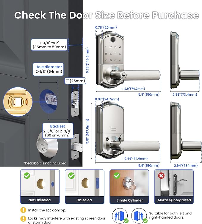 Veise VE019 Fingerprint Smart Lever Lock, App Control, Keyless Entry Door Lock - Image 9