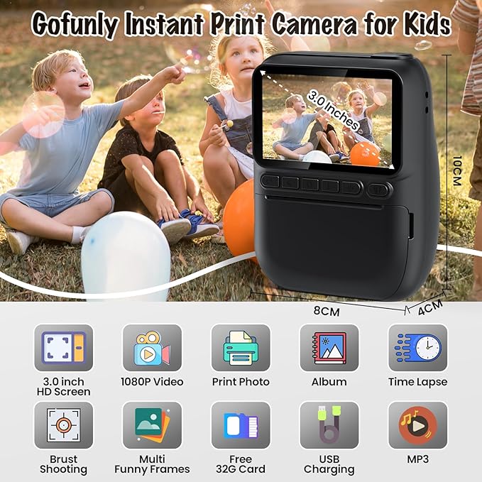 Instant Print Camera for Kids, 3.0" HD 1080P Digital Video Cameras - Image 2