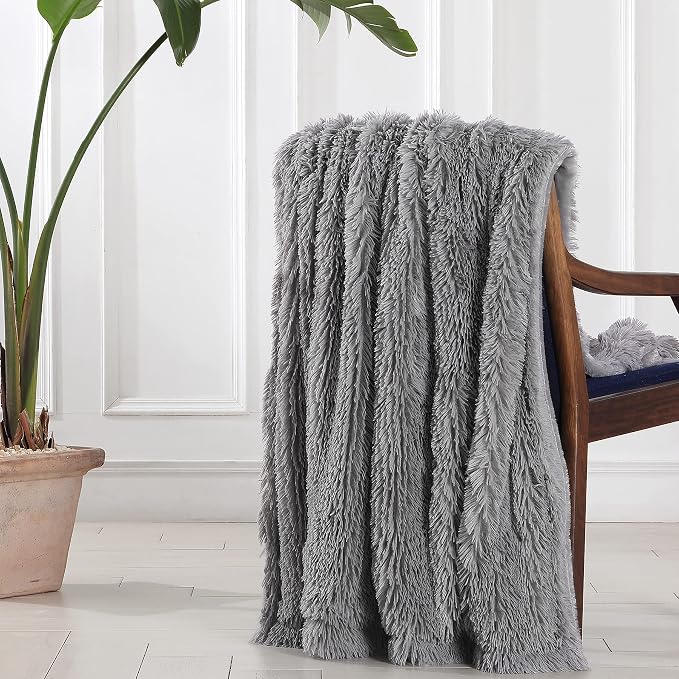 Tuddrom Decorative Extra Soft Faux Fur Throw Blanket 70" x 78", Solid Fuzzy - Image 4