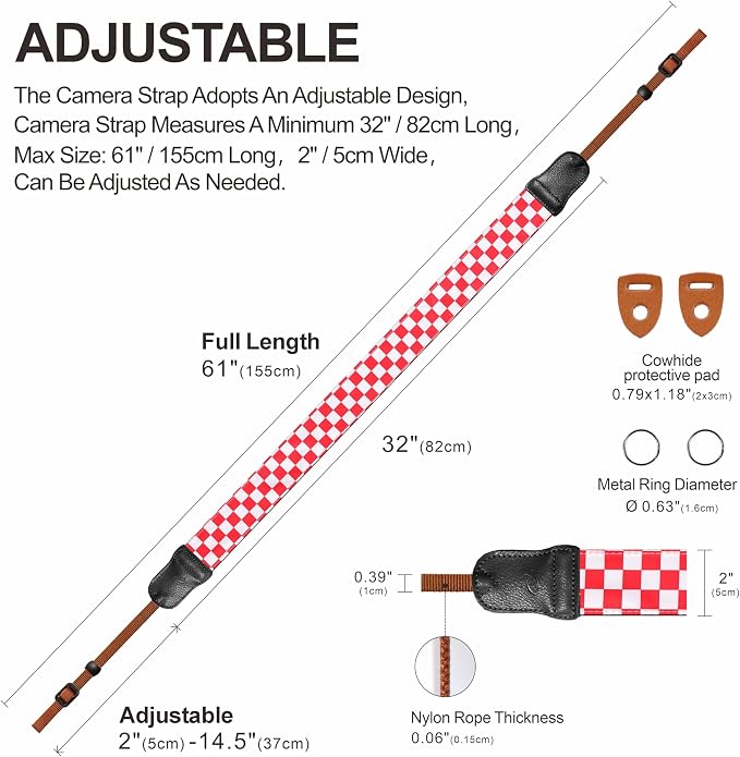 Padwa Lifestyle Red White Plaid Camera Strap - Image 5