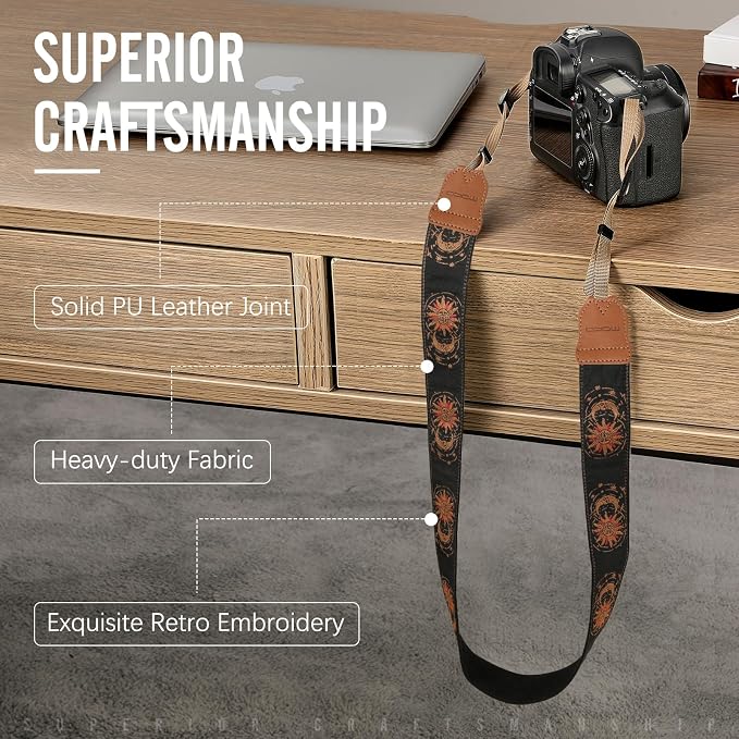 MoKo Camera Strap, Cotton Vintage Embroidered Camera Strap, Adjustable Neck & - Image 2