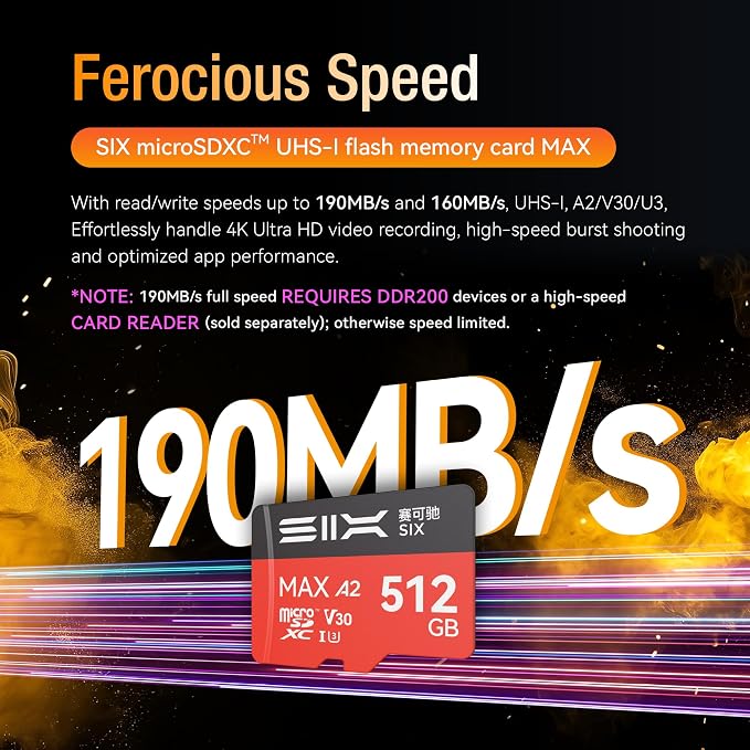 SIX M200 512GB Micro SD Card Read Up to 190MB/s - Image 3